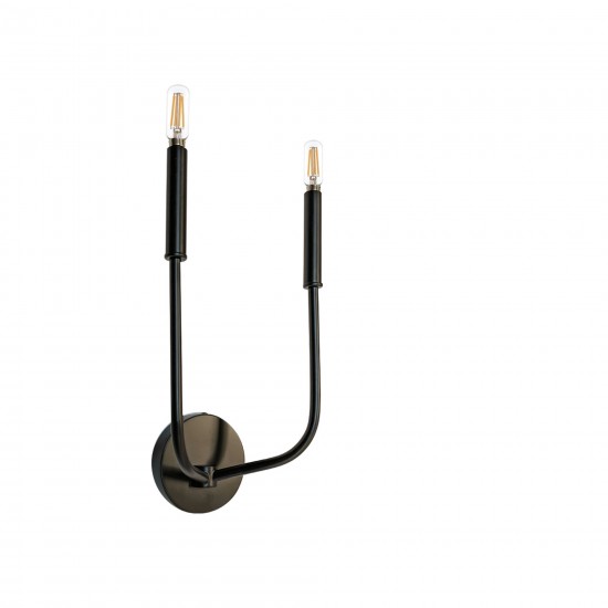 2 Light Incandescent Wall Sconce, Matte Black