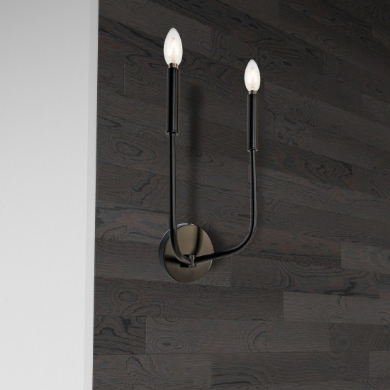 2 Light Incandescent Wall Sconce, Matte Black