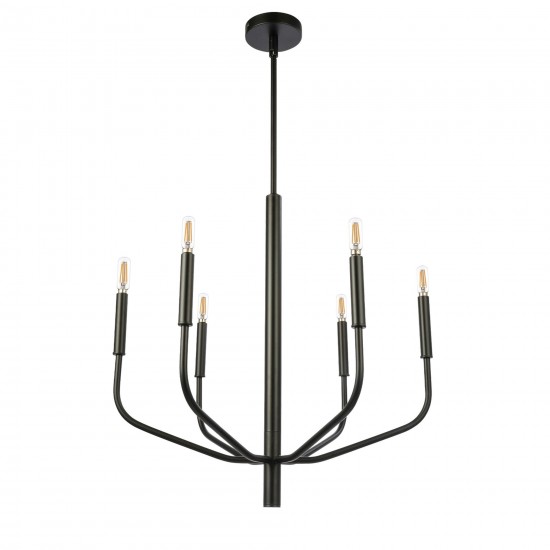 6 Light Incandescent Chandelier, Matte Black