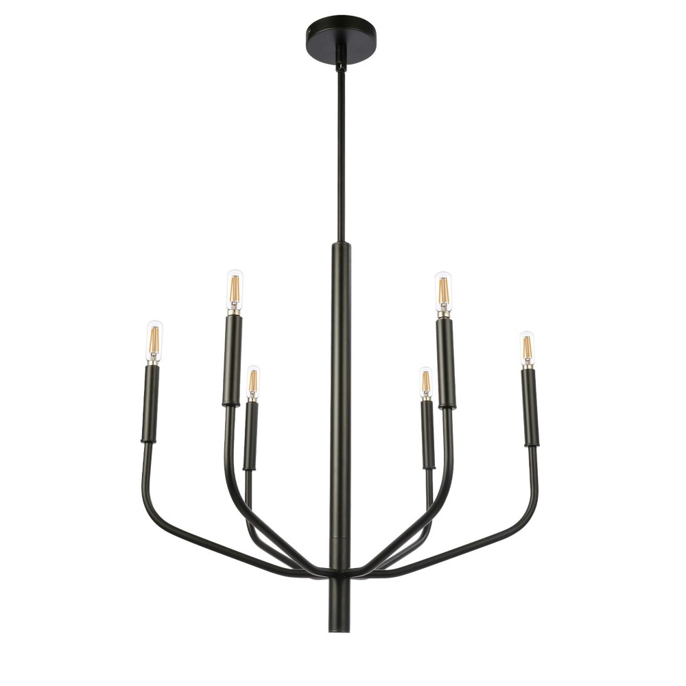 6 Light Incandescent Chandelier, Matte Black