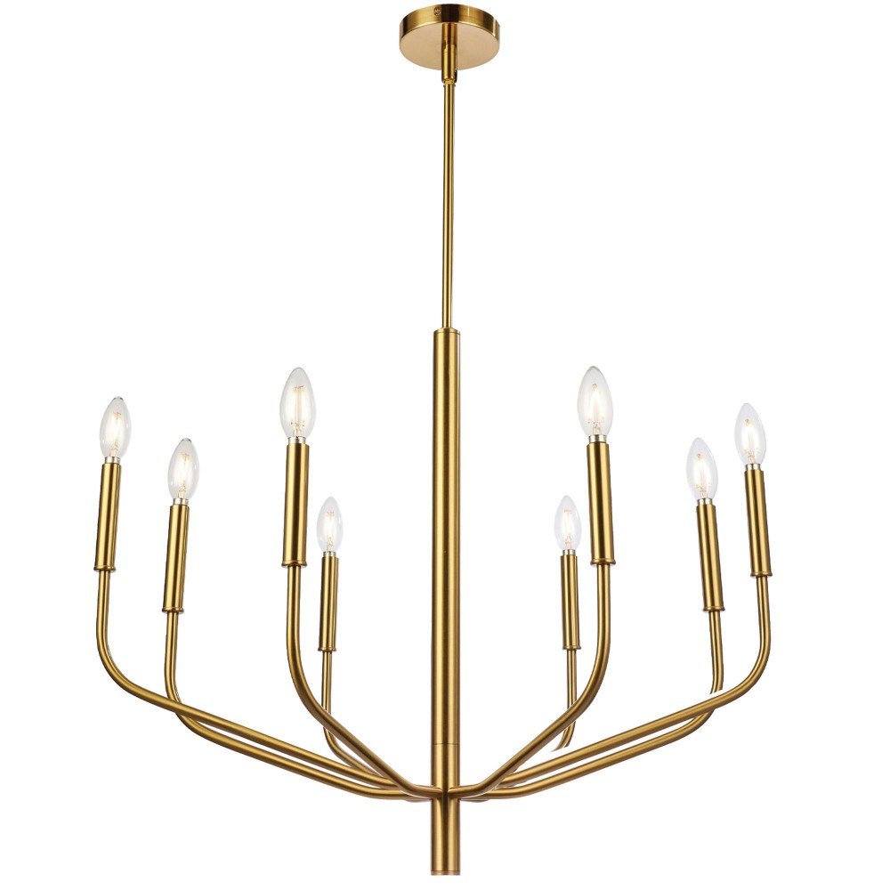 8 Light Incandescent Chandelier, Aged Brass