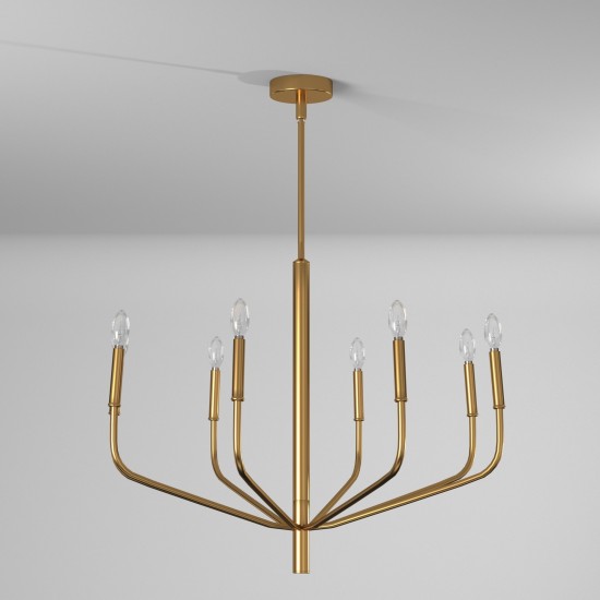 8 Light Incandescent Chandelier, Aged Brass