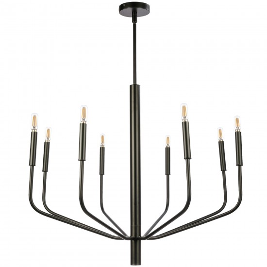 8 Light Incandescent Chandelier, Matte Black