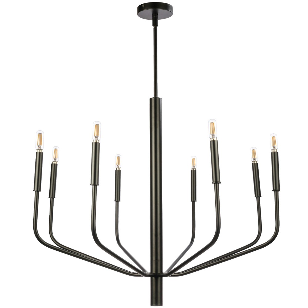 8 Light Incandescent Chandelier, Matte Black