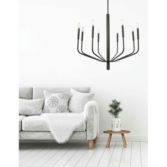 8 Light Incandescent Chandelier, Matte Black