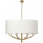 8 Light Incandescent Chandelier, Aged Brass with White Shade