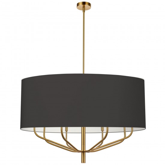 8 Light Incandescent Chandelier, Aged Brass with Black Shade