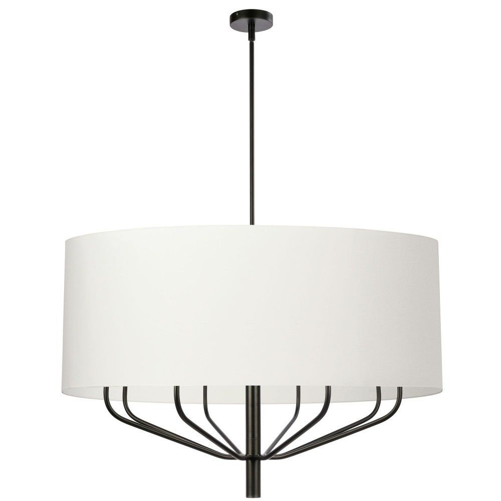 Eleanor 8LT Incandescent Chandelier, Matte Black w/ White Shade, ELN-388C-MB-790