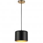 1 Light Incandescent Pendant, Aged Brass w/ Matte Black &Gold Shade