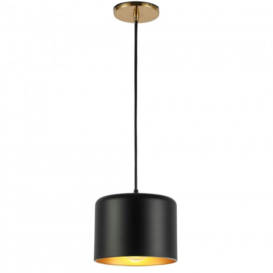 1 Light Incandescent Pendant, Aged Brass w/ Matte Black &Gold Shade