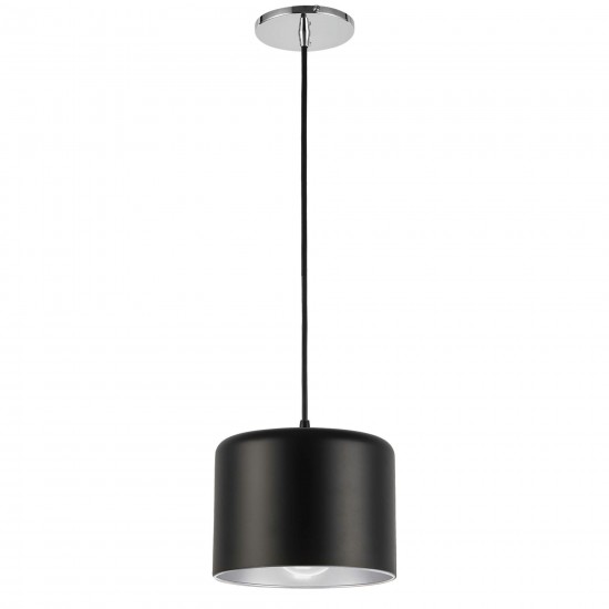 1 Light Incandescent Pendant, Polished Chrome with Matte Black & Silver Shade