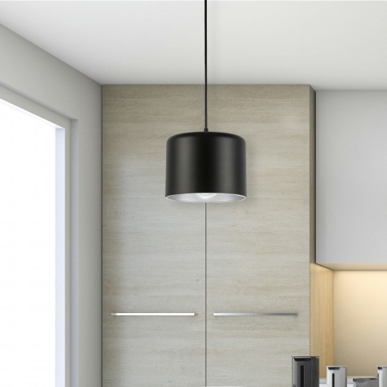 1 Light Incandescent Pendant, Polished Chrome with Matte Black & Silver Shade