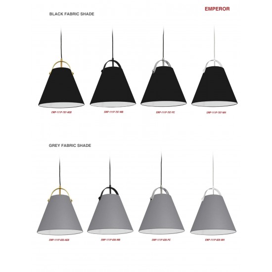 1 Light Emperor Pendant Matte Black with Grey Shade