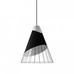 1 Light Black Pendant with Steel Fabric Cap and Black on Silver Hardback Shade