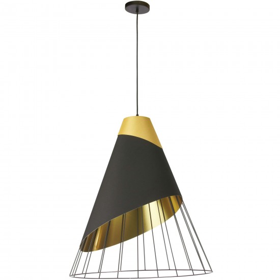 1 Light Black Pendant with Gold Fabric Cap and Black on Gold Hardback Shade