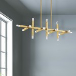 48W Horizontal Aged Brass Chandelier w/ Acrylic Diffuser