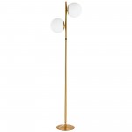2 Light Incandescent Floor Lamp, Aged Brass with White Opal Glass
