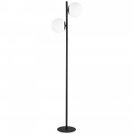 2 Light Incandescent Floor Lamp, Matte Black with White Opal Glass