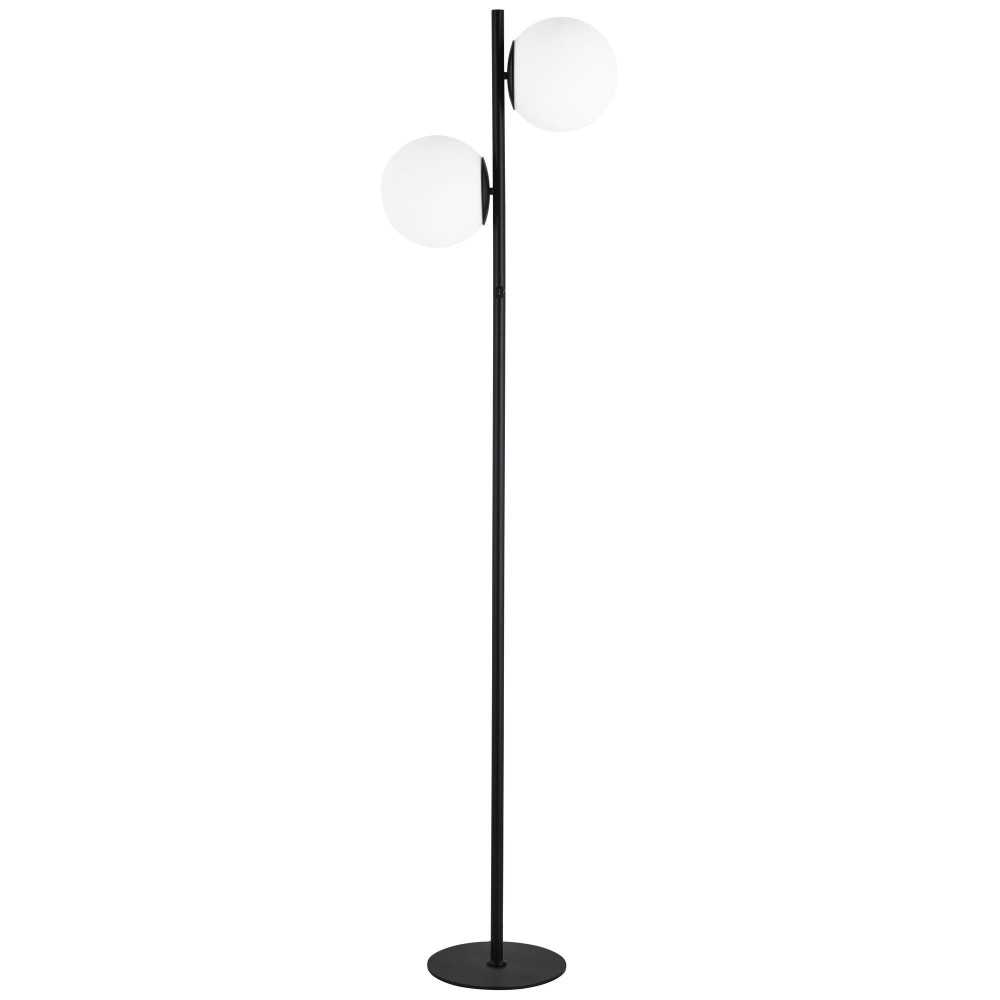 2 Light Incandescent Floor Lamp, Matte Black with White Opal Glass