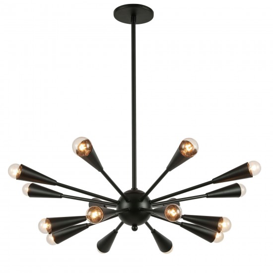 16 Light Incandescent Matte Black Chandelier