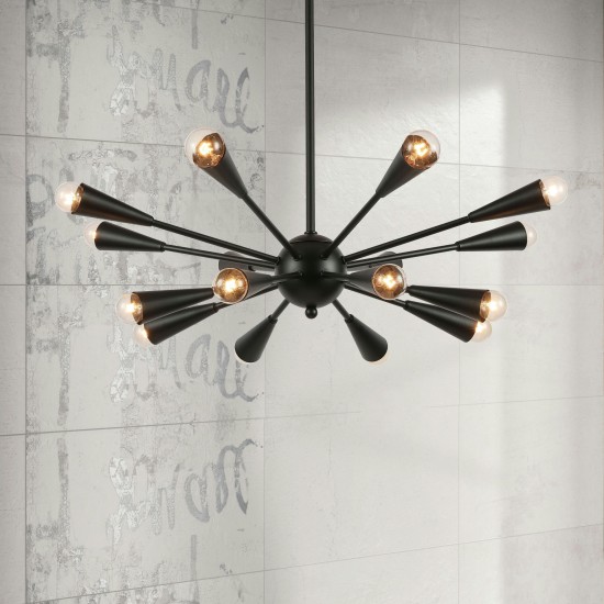 16 Light Incandescent Matte Black Chandelier