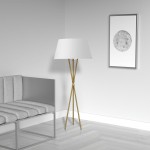 1 Light Incandescent Aged Brass Floor Lamp w/ White Shade