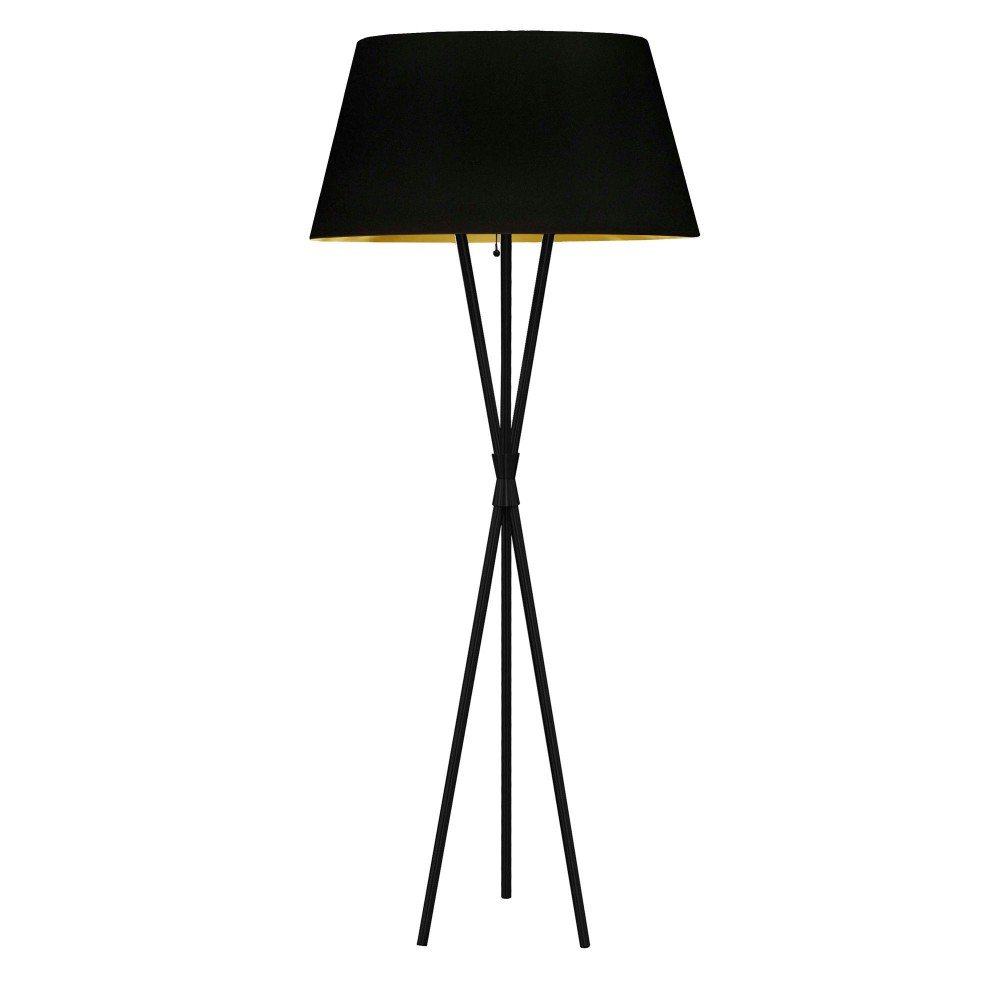 1 Light 3 Legged Matte Black Floor Lamp, with Black-Gold Shade