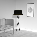 1 Light 3 Legged Matte Black Floor Lamp, with Black-Gold Shade