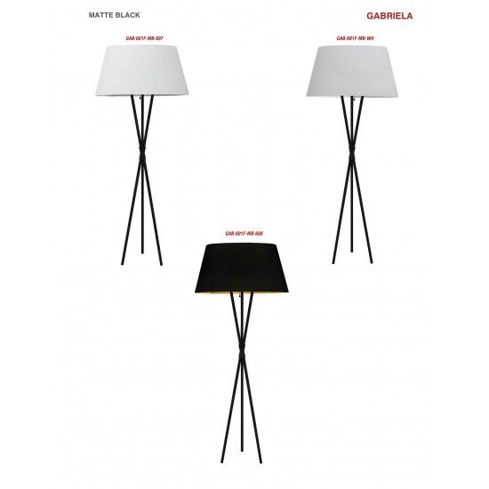 1 Light 3 Legged Matte Black Floor Lamp, with Black-Gold Shade