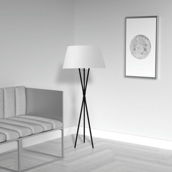 1 Light Incandescent Matte Black Floor Lamp w/ White Shade