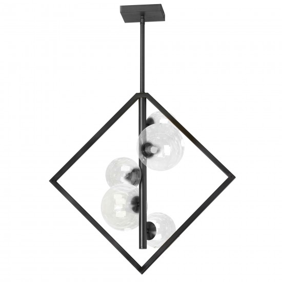 5 Light Halogen Pendant, Matte Black with Clear Glass