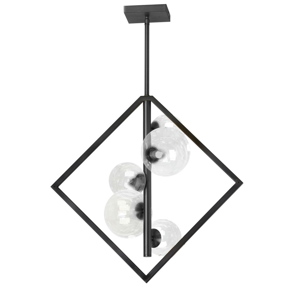 5 Light Halogen Pendant, Matte Black with Clear Glass