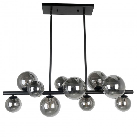 10 Light Halogen Horizontal Pendant Matte Black w/ Smoked Glass, GLA-3110HP-MB