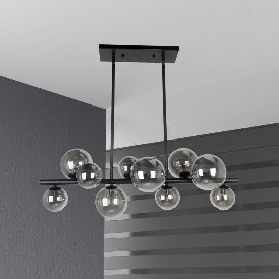 10 Light Halogen Horizontal Pendant Matte Black w/ Smoked Glass, GLA-3110HP-MB