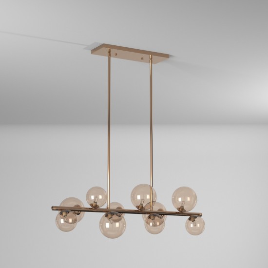 10 Light Horizontal Pendant, Vintage Bronze Finish, Champagne Glass