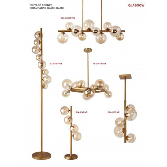 10 Light Horizontal Pendant, Vintage Bronze Finish, Champagne Glass