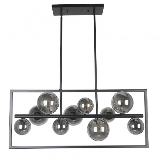 10 Light Halogen Horizontal Pendant Matte Black w/ Smoked Glass, GLA-3310HP-MB