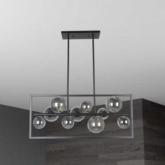 10 Light Halogen Horizontal Pendant Matte Black w/ Smoked Glass, GLA-3310HP-MB