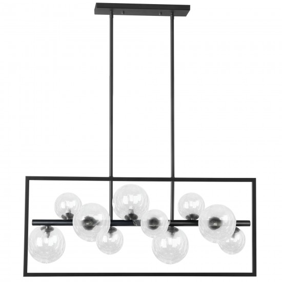 Glasgow 10 Light Halogen Horizontal Pendant, Matte Black with Clear Glass