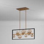 10 Light Horizontal Pendant, Matte Black/Vintage Bronze Finish, Champagne Glass