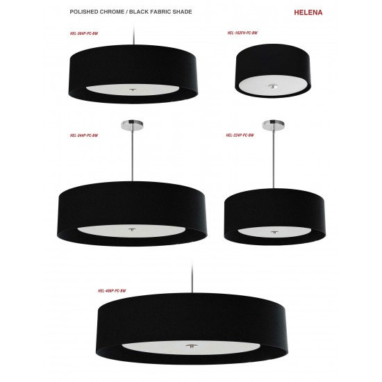 6 Light Polished Chrome Helena Pendant w/ Black Shade and White Fabric Diffuser