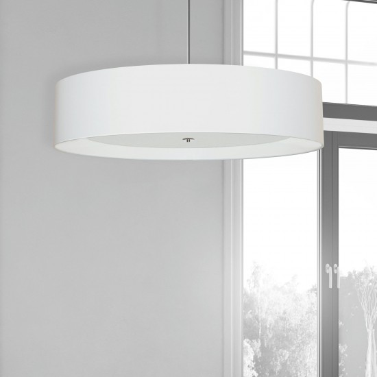 6 Light Polished Chrome Helena Pendant w/ White Shade and White Fabric Diffuser