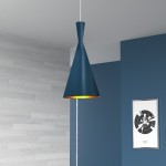 1 Light Incandescent Pendant Blue Finish with Gold Pebbled Interior