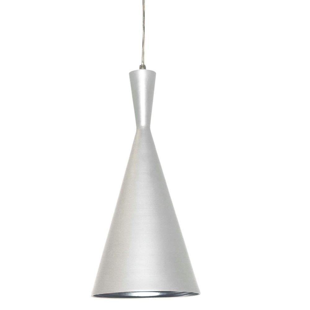 1 Light Incandescent Pendant, Matte White w/Silver Pebbled Interior