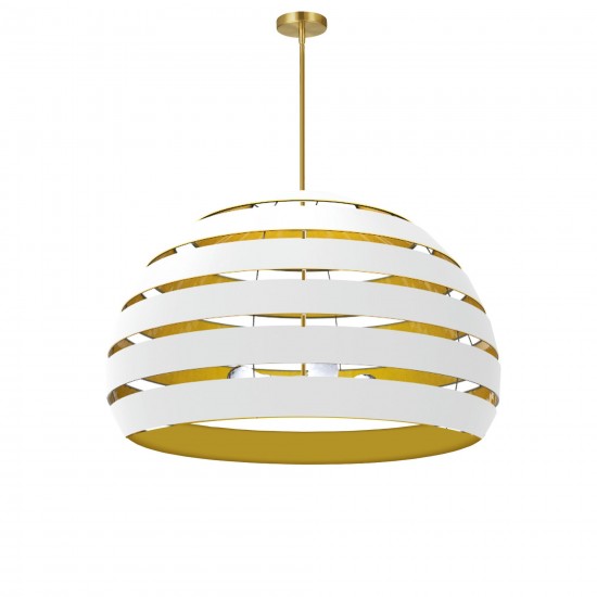 Hula 4 Light Aged Brass Chandelier w/ White/Gold Shade, HUL-234C-AGB-692