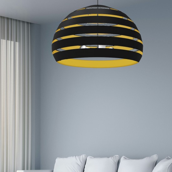 Hula 4 Light Matte Black Chandelier w/ Black/Gold Shade, HUL-234C-MB-698