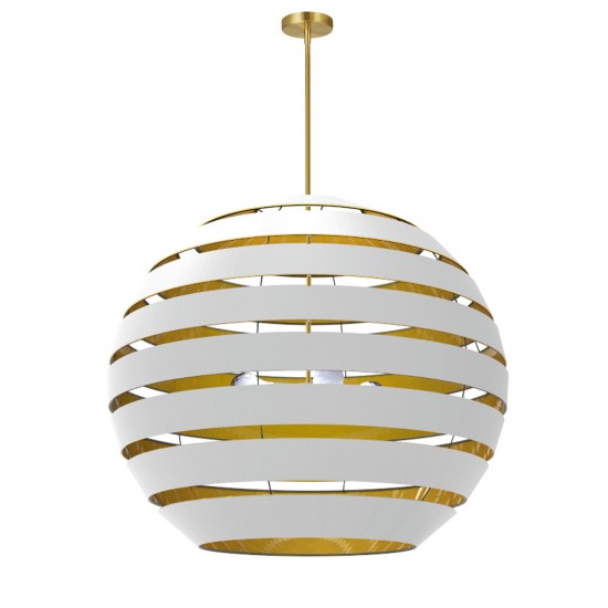 Hula 4 Light Aged Brass Chandelier w/ White/Gold Shade, HUL-364C-AGB-692