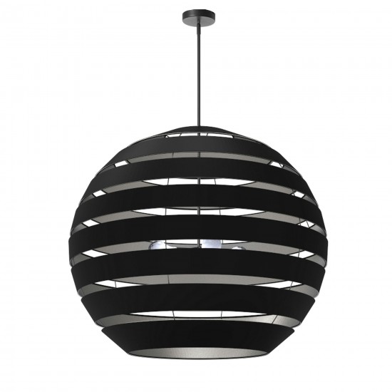 Hula 4 Light Matte Black Chandelier w/ Black/Silver Shade, HUL-364C-MB-697