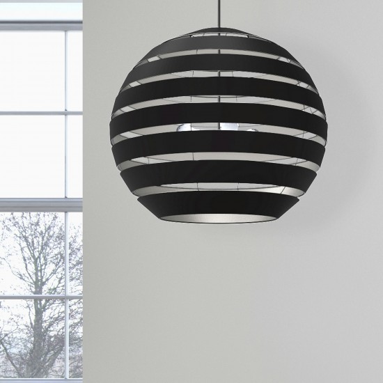 Hula 4 Light Matte Black Chandelier w/ Black/Silver Shade, HUL-364C-MB-697