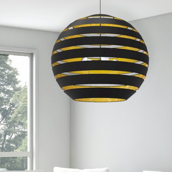 Hula 4 Light Matte Black Chandelier w/ Black/Gold Shade, HUL-364C-MB-698